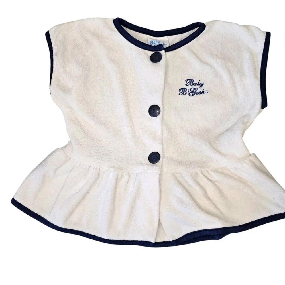 Vintage Baby B'gosh Oshkosh Baby Girls Sz 12 Month Swim Coverup Terrycloth White